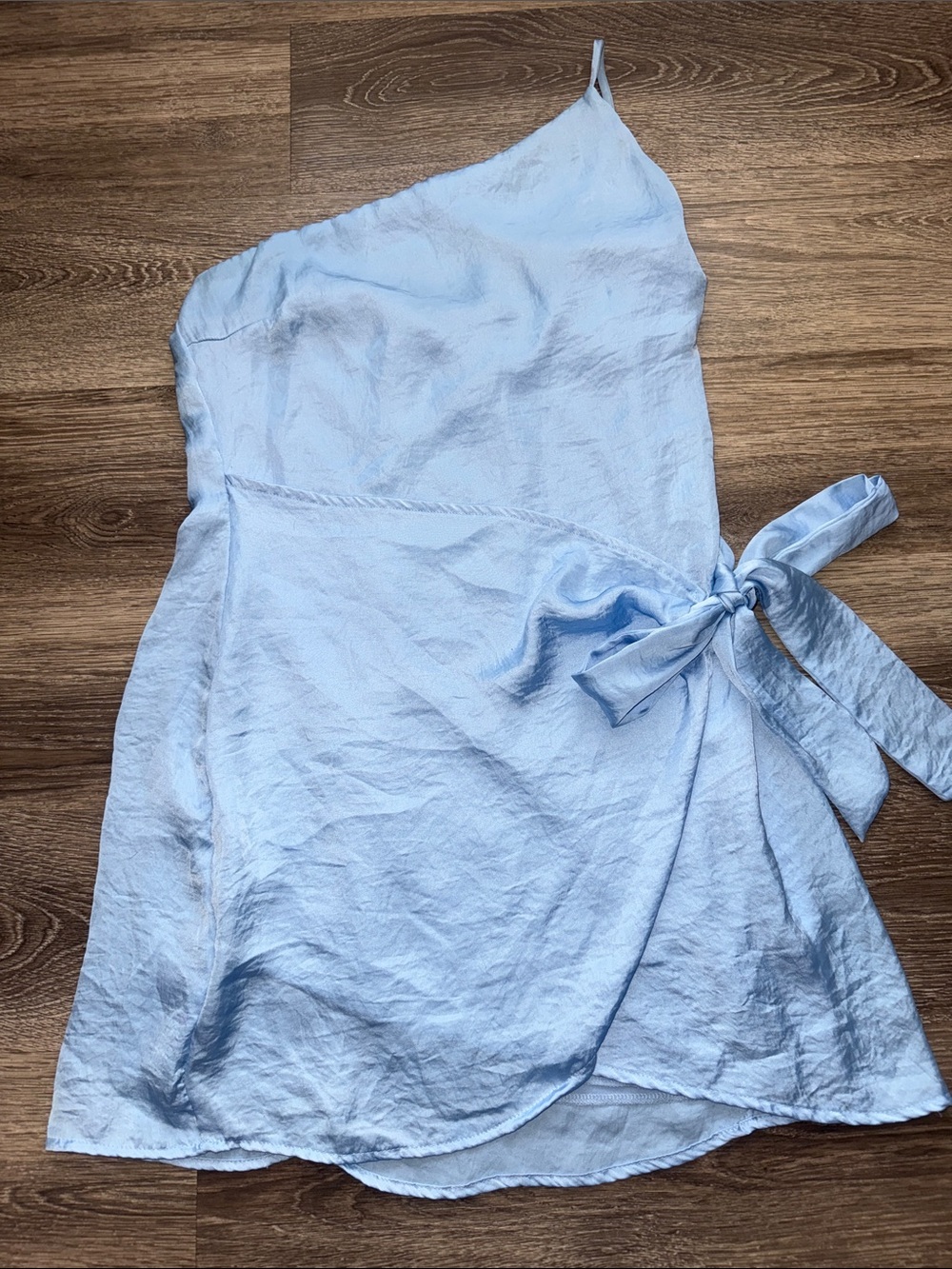 Lucy in the Sky Light Blue Satin Wrap Dress